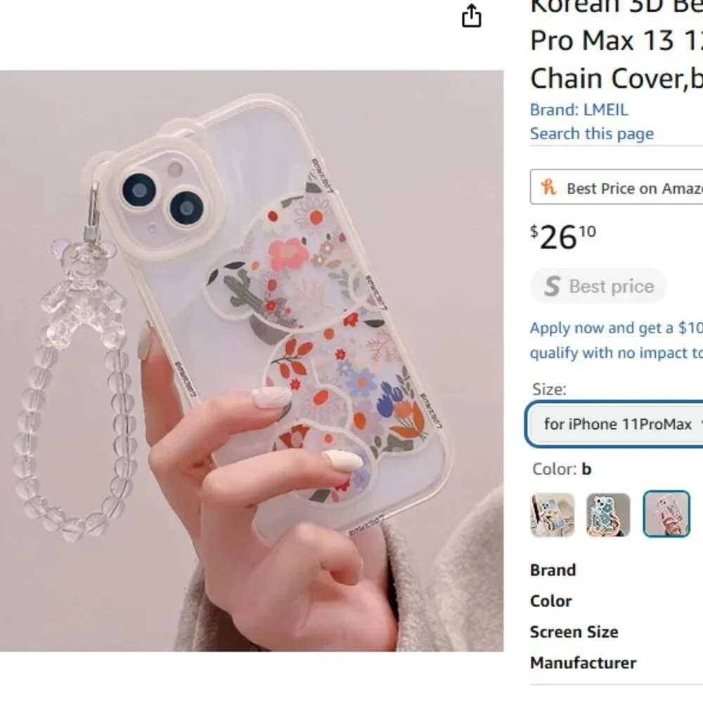 Korean 3D Bear Ear Flower Clear Soft Case for iPhone 11 Pro Max